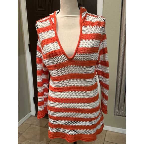 Tommy Bahama Orange and White Striped Sweater - Picture 2 of 5
